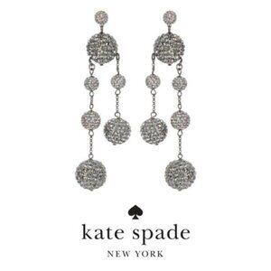 Kate Spade Womens CZ Pave Silver Asymmetrical Ball Dangle drop Earrings New